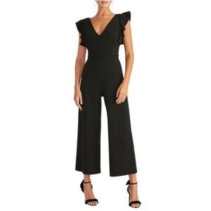 RACHEL ROY Black Flutter Sleeve V Neck Ankle Length Wide Leg Jumpsuit Womens‎ XL